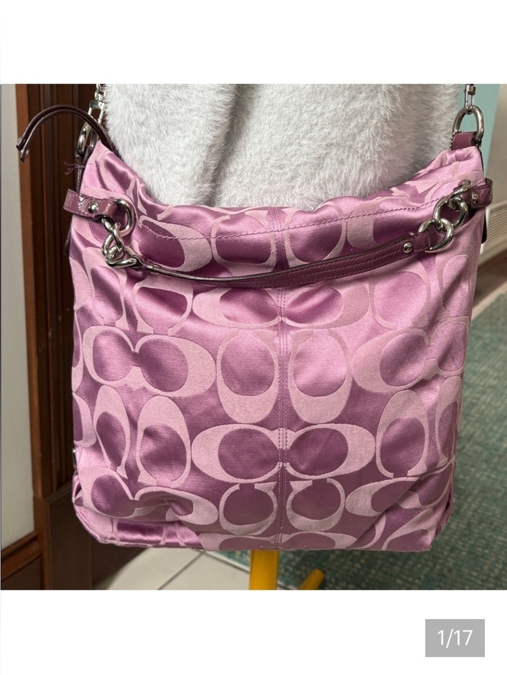 Coach Brooke satchel monogram canvas lavender/dark violet trim Crossbody bag